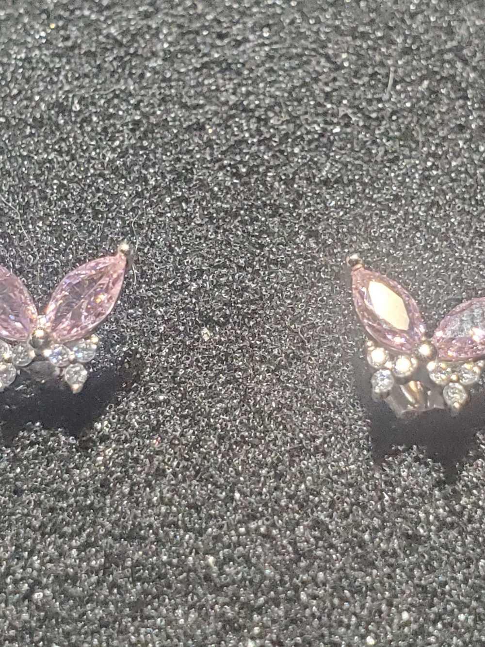New 925 Sterling Silver Pink Moissanite Butterfly Stud Earrings Petite Whimsical - Picture 2 of 3